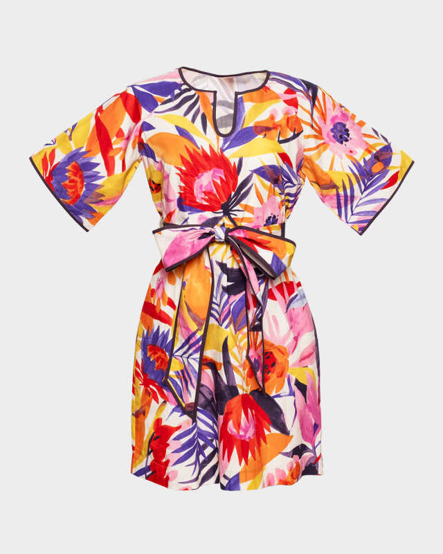 Doris Floral Cotton Tie-Belt Mini Dress
